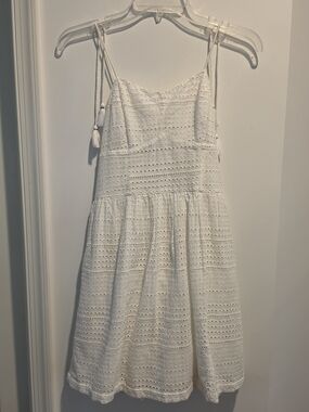 Superdry White Eyelet Cotton Mini Sun Dress with Tassel Straps Size M